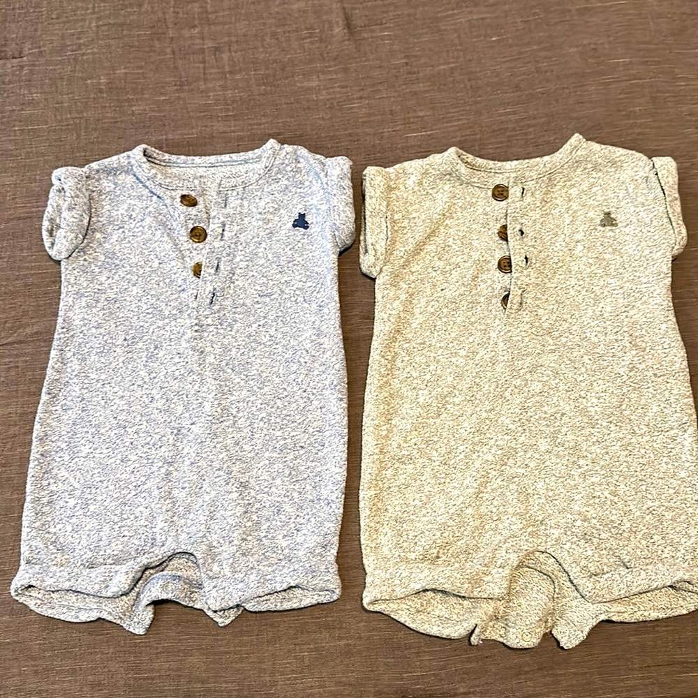 Baby Gap Henley Onesie Shorty, set of 2 (blue & grey), size 3-6 months